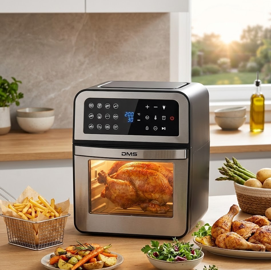 DMS XXXL 12L Heißluftfritteuse 1800W | Backofen Grill Drehspieß fettfrei